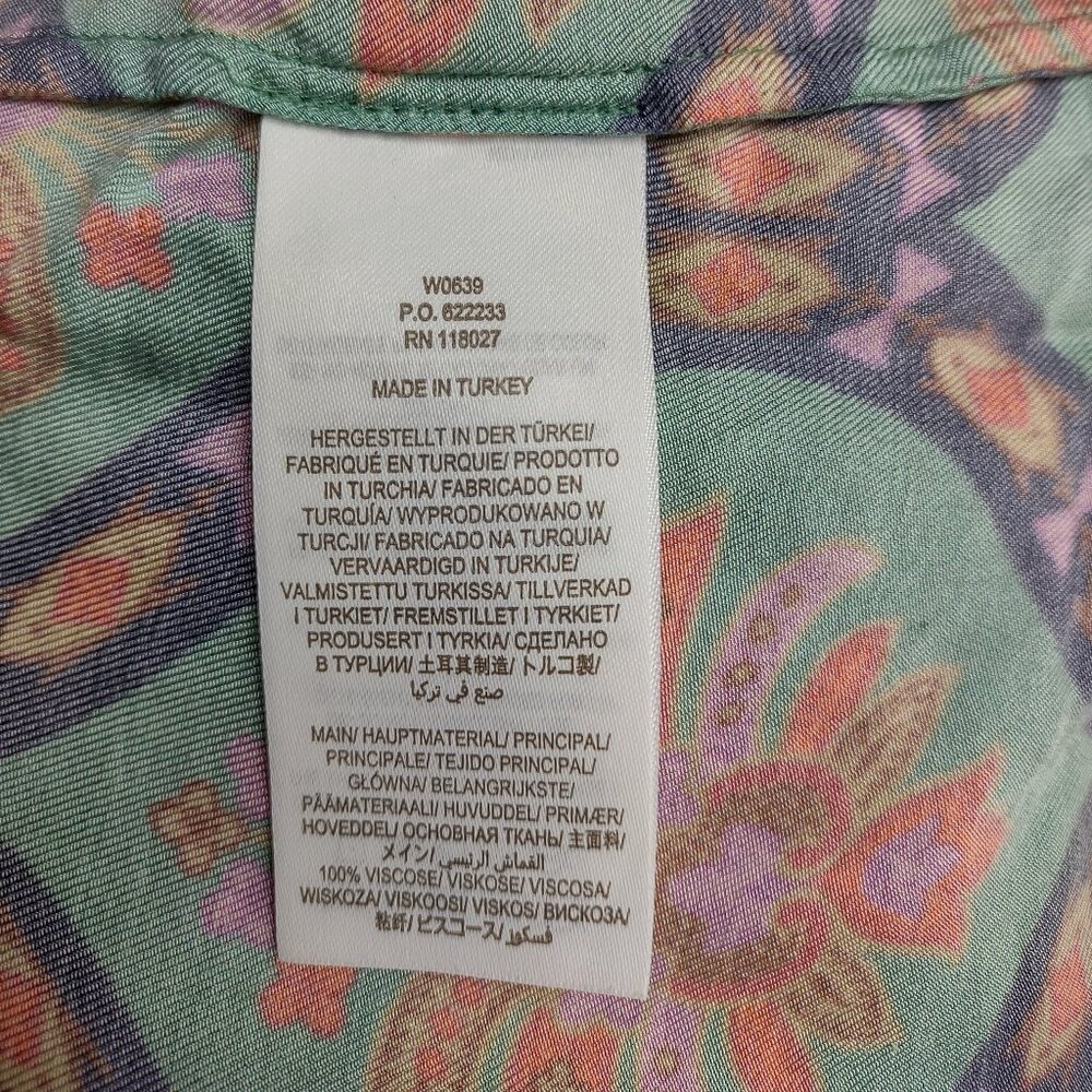 Boden green multicolor print round neck 3/4 sleeve top blouse ladies size 6 - Picture 9 of 9